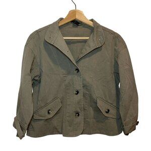 Theory Womens Olive Green Cotton Blend Jacket Size 8 With Button Closure & Pocke